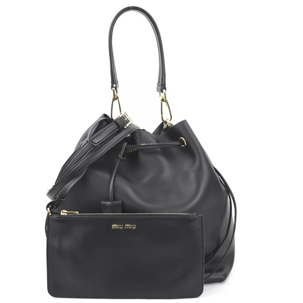 Auth MIUMIU Handbag Shoulder Bag Black Leather/Goldtone - h30931g